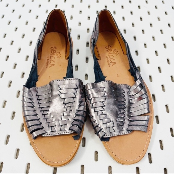 SBICCA Jared Metallic Blue Leather Huarache Peep Toe Flats - 8 - Picture 1 of 10